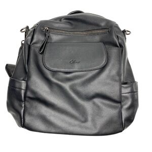 Gluci Women's Backpack Diaper Bag Black Faux Leather Lots of Pockets Very Clean